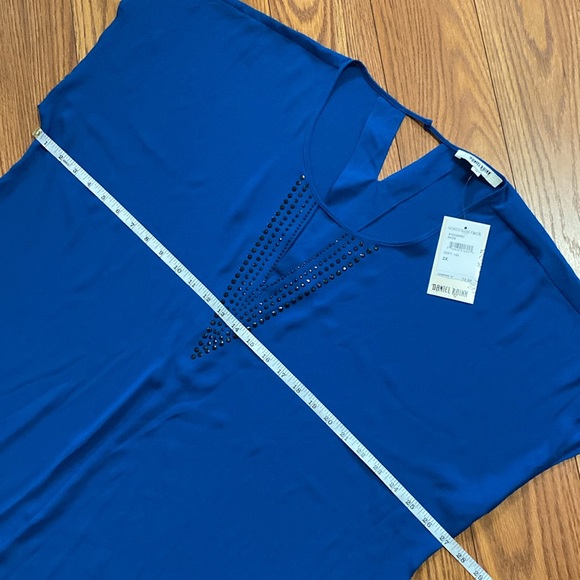 Deniel Rainn women’s plus over size dark teal blouse silky with discrete gems - Picture 10 of 12